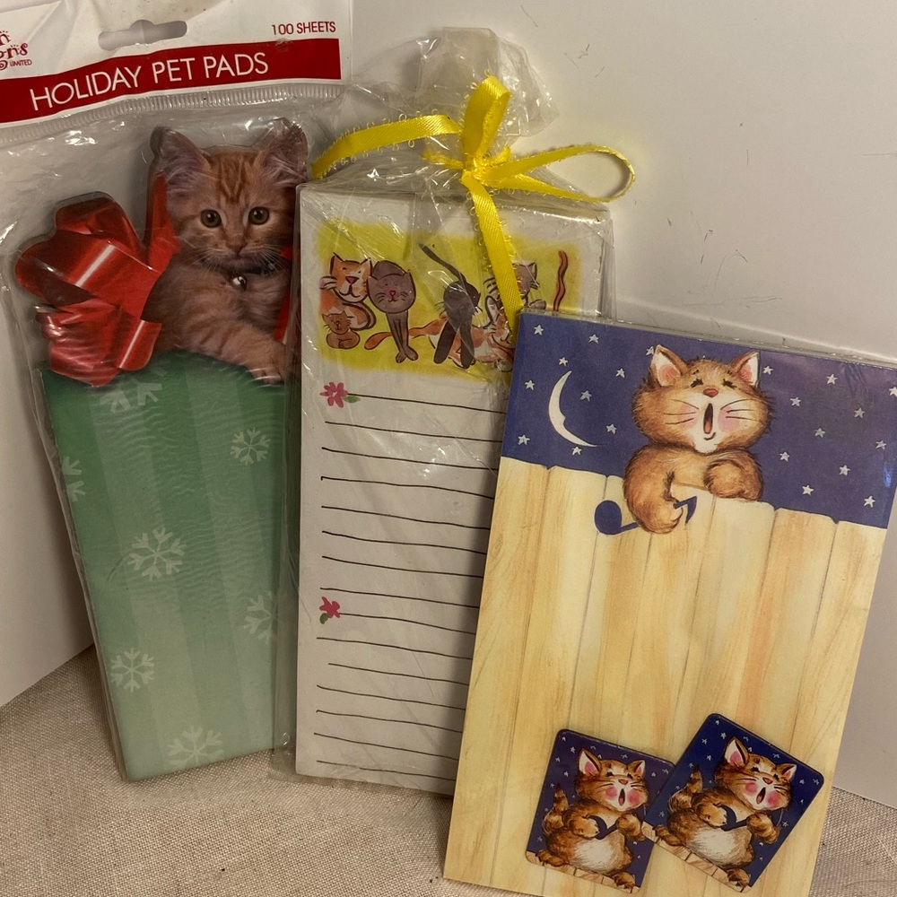 3 vintage Cat themed Notepad LOT  cat drawing print paper pads 80s 90s 2000s